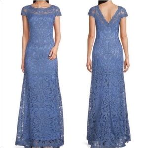Tadashi Shoji Periwinkle Blue Lace Maxi Gown Fit & Flare Size 10 Wedding Formal